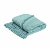Blue Woven Cotton Throw Blanket with Fringe - 60" X 50"