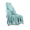 Blue Woven Cotton Throw Blanket with Fringe - 60" X 50"