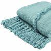 Blue Woven Cotton Throw Blanket with Fringe - 60" X 50"