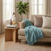 Blue Woven Cotton Throw Blanket with Fringe - 60" X 50"