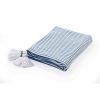 Blue and White Woven Cotton Striped Throw Blanket with Tassels - 50" X 60"