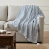 Blue and White Woven Cotton Striped Throw Blanket with Tassels - 50" X 60"