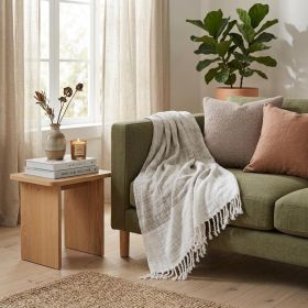 Gray and White Woven Cotton Ombre Throw Blanket with Fringe - 50" X 60"
