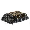 Black And Gold Geometric Cotton Woven Throw Blanket with Tassels - 50" X 60"