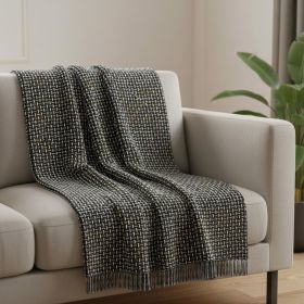Black And Gold Geometric Cotton Woven Throw Blanket with Tassels - 50" X 60"