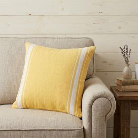 Yellow And White 100% Cotton Geometric Zippered Pillow - 20" X 20"