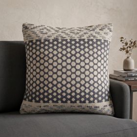 Denim Blue And Ivory 100% Cotton Chevron Zippered Pillow - 20" X 20"