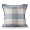 Light Blue And Ivory Polyester Plaid Zippered Pillow - 20" X 20"