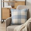 Light Blue And Ivory Polyester Plaid Zippered Pillow - 20" X 20"