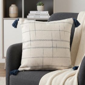 Ivory and Blue Throw Pillow - 20"