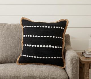 Black White And Tan 100% Cotton Striped Zippered Pillow - 18" X 18"