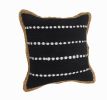 Black White And Tan 100% Cotton Striped Zippered Pillow - 18" X 18"
