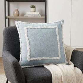 Sky Blue And White Geometric Cotton Throw Pillow with Texture - 20"