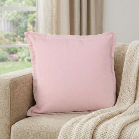 Light Pink Cotton Throw Pillow With Embroidered Edges - 20"