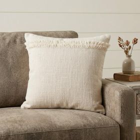 Cream Cotton Throw Pillow with Fringe - 14" X 36"