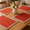 Orange And Natural Solid With Border Cotton Placemats - Set of Four - 19"