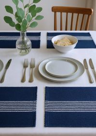 Navy Blue And White Striped Cotton Placemats - 19" - Set of Four