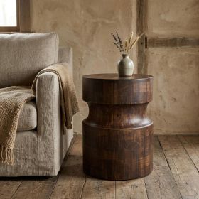 16" Brown Solid Wood Round End Table
