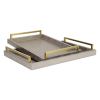 Taupe Wood Geometric Handmade Serving Trays With Handles - Set of Two
