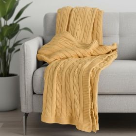 Yellow Cotton Cable Knitted Throw Throw Blanket - 50" X 60"