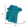 Teal Blue Cotton Cable Knitted Striped Throw Blanket - 50" X 60"