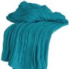 Teal Blue Cotton Cable Knitted Striped Throw Blanket - 50" X 60"