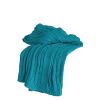 Teal Blue Cotton Cable Knitted Striped Throw Blanket - 50" X 60"