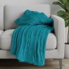 Teal Blue Cotton Cable Knitted Striped Throw Blanket - 50" X 60"