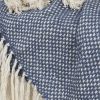 Navy and Ivory Woven Cotton Polka Dots Throw Blanket with Tassels - 50" x 60"
