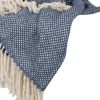 Navy and Ivory Woven Cotton Polka Dots Throw Blanket with Tassels - 50" x 60"