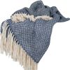 Navy and Ivory Woven Cotton Polka Dots Throw Blanket with Tassels - 50" x 60"