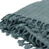 Teal Cotton Cable Knit Throw Blanket with Tassels - 50" X 60"