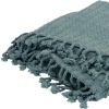 Teal Cotton Cable Knit Throw Blanket with Tassels - 50" X 60"