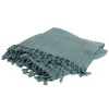Teal Cotton Cable Knit Throw Blanket with Tassels - 50" X 60"