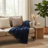 Blue Floral Cotton Woven Throw Blanket with Fringe - 50" X 50"