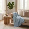 Light Blue Cotton Woven Throw Blanket with Tassels And Fringe - 50" X 60"