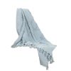 Light Blue Cotton Woven Throw Blanket with Tassels And Fringe - 50" X 60"