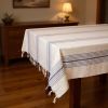 Cream And Blue Striped Cotton Tablecloth And Napkins Set