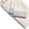 Cream And Blue Striped Cotton Tablecloth And Napkins Set