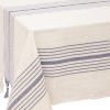 Cream And Blue Striped Cotton Tablecloth And Napkins Set
