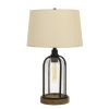 Brown Metal Two Light Globe Table Lamp With Eggshell Empire Shade - 27"