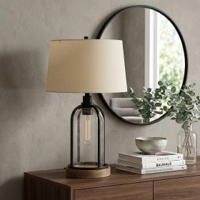 Brown Metal Two Light Globe Table Lamp With Eggshell Empire Shade - 27"