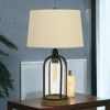 Brown Metal Two Light Globe Table Lamp With Eggshell Empire Shade - 27"