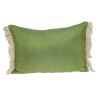 Green And Beige Cotton Lumbar Throw Pillow with Embroidery and Fringe - 14" X 20"