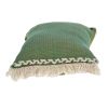 Green And Beige Cotton Lumbar Throw Pillow with Embroidery and Fringe - 14" X 20"