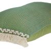 Green And Beige Cotton Lumbar Throw Pillow with Embroidery and Fringe - 14" X 20"