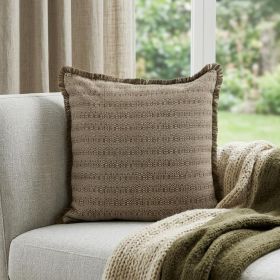 Green and White Striped Cotton Throw Pillow With Fringe - 24"
