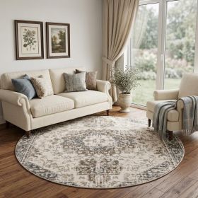 Gray And Beige Medallion Round Rug