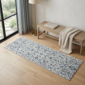 Charcoal and Gray Floral Power Loom Runner Rug - 6'