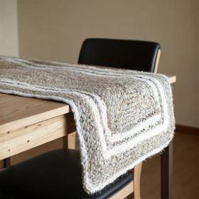 \Natural And Cream Geometric Bordered Jute Table Runner - 80"